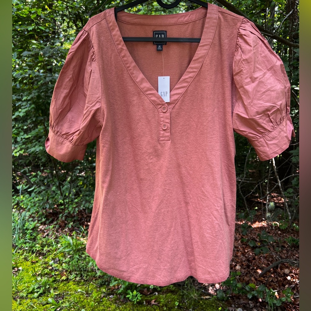 NWT GAP Women's Rust Puff Sleeve Top M Tall